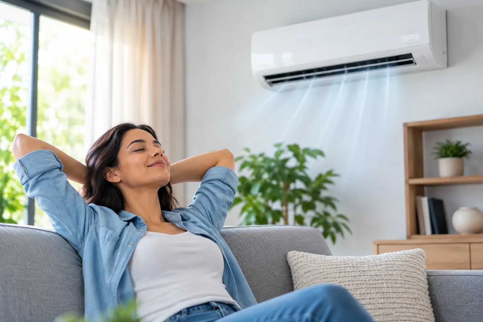 Persona disfrutando de un ambiente climatizado en una sala residencial